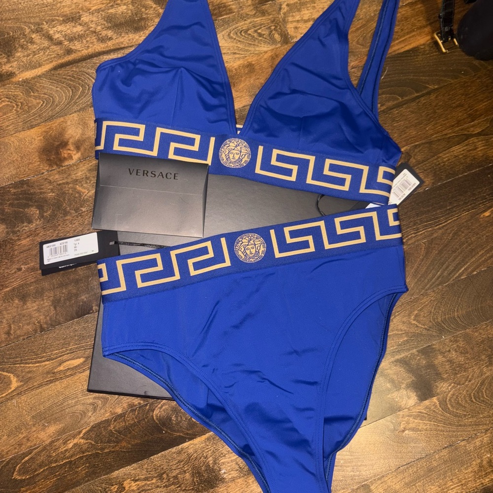 Versace Royal Blue Swimwear with Gold Detailing